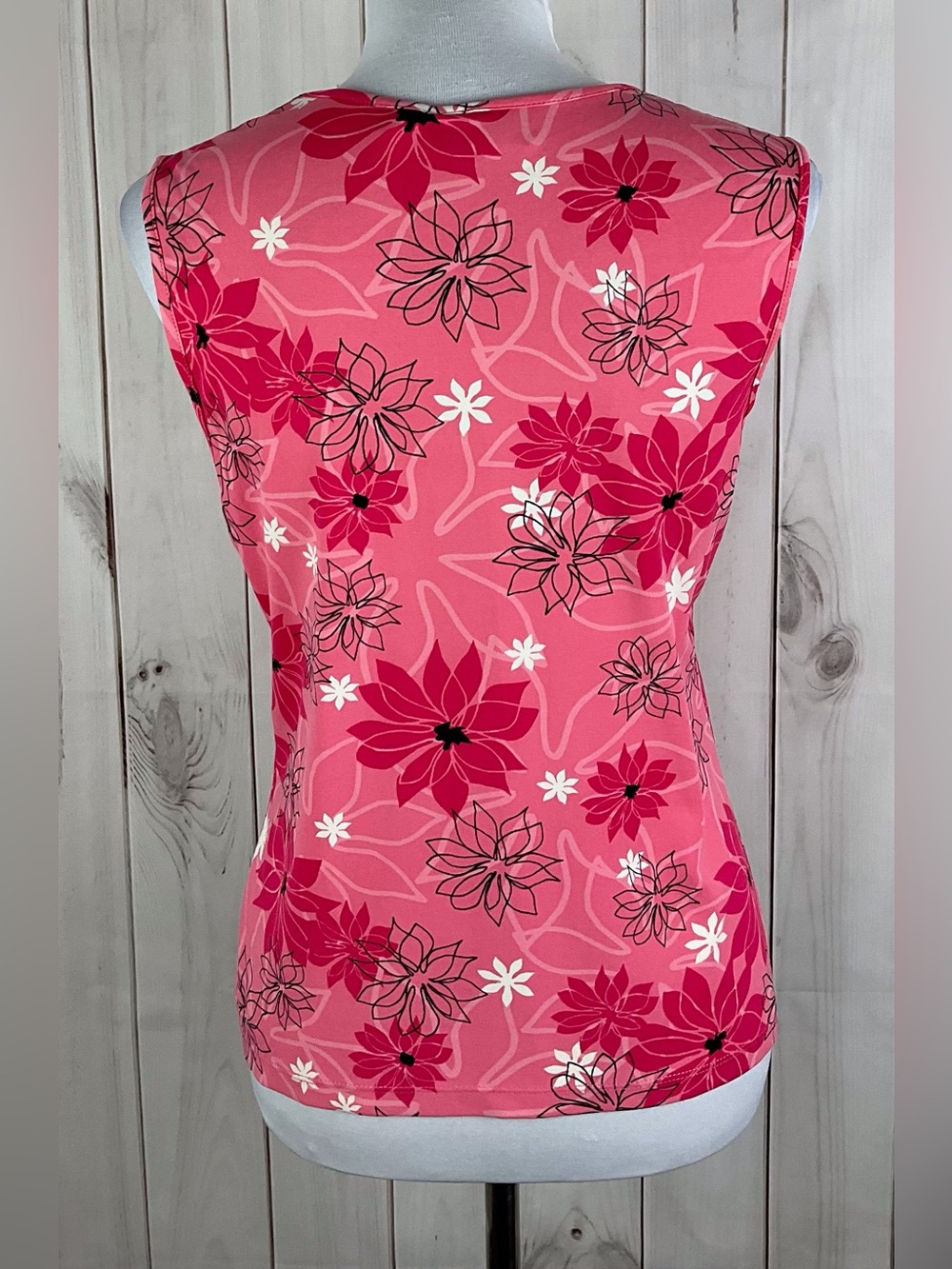 Croft & Barrow Stretch Women Pink Floral VNeck Sleeveless Jersey Knit Top Size S - Picture 5 of 9